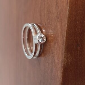 Sterling Silver Crystal Split Band  Ring Size 6